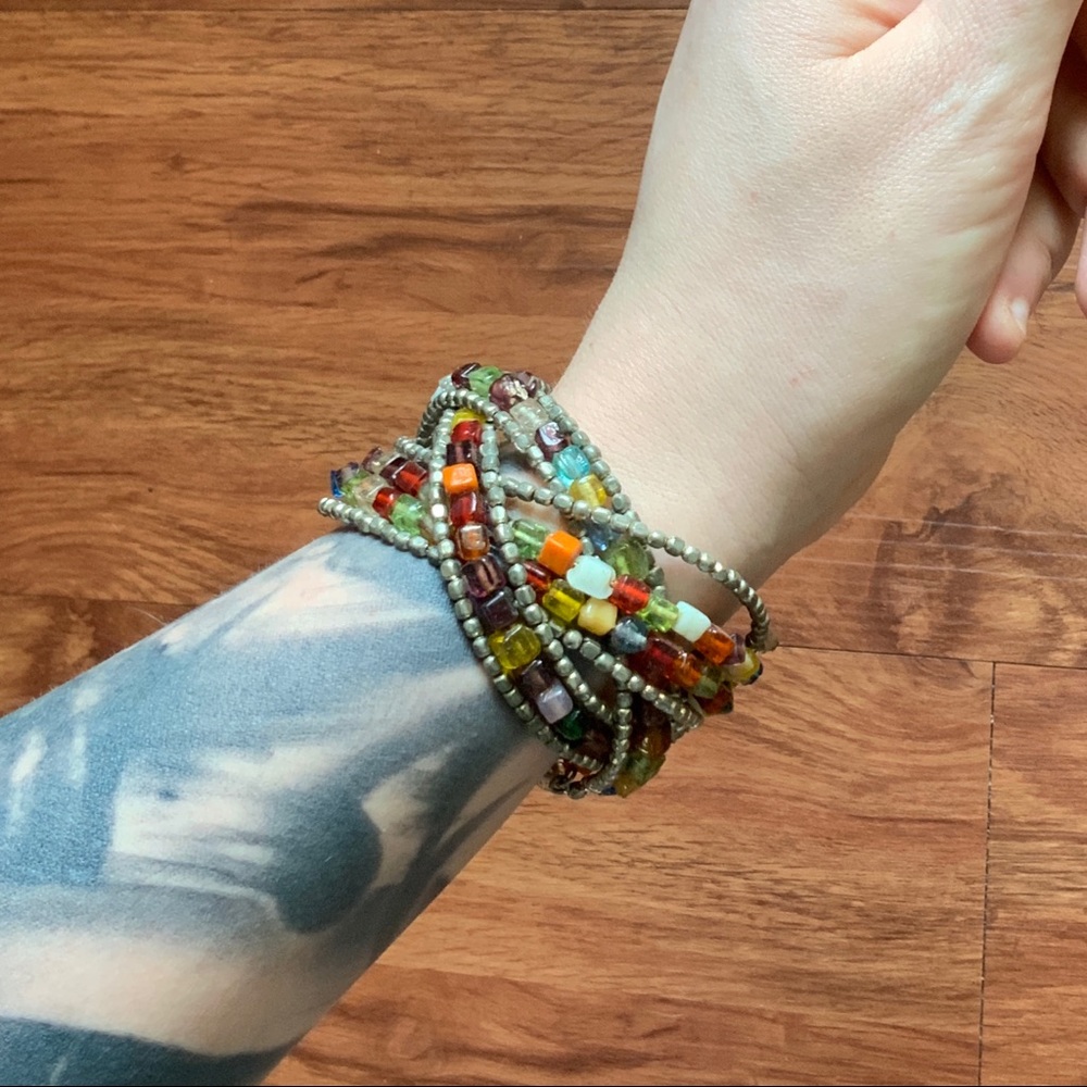 Vintage Intertwined Beaded Boho Cuff Bracelet